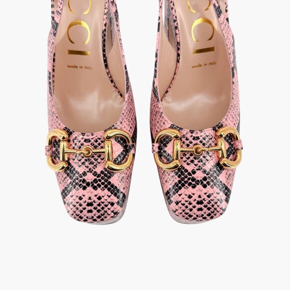 Gucci Baby 120 Horsebit Platform Pumps EU 38.5 US 8.5 Pink Python Slingback Heel - Picture 5 of 13
